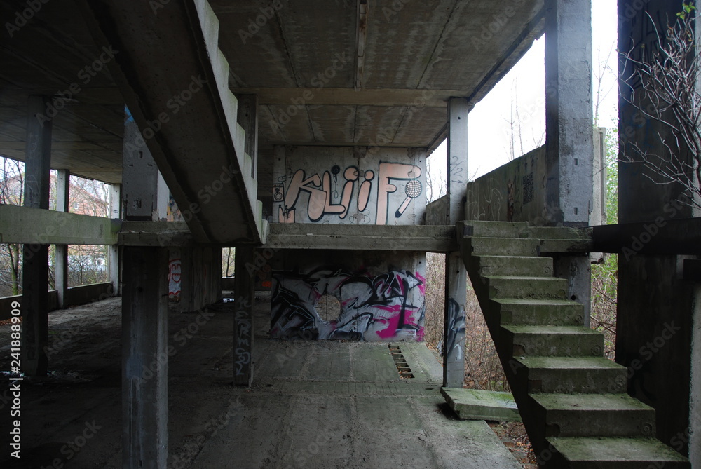 Dangerous stairs in ruins of abandoned building, urbex Dangerous stairs in ruins of abandoned building, urbex