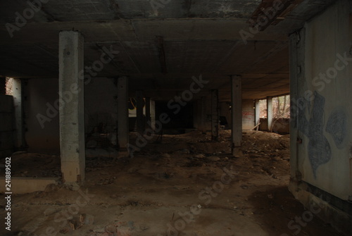 Dark basement of abandoned decay building  urbex