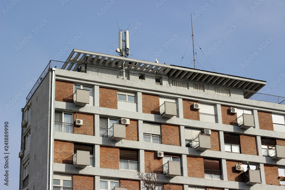 Building old modern high apartment Belgrade Serbia detail