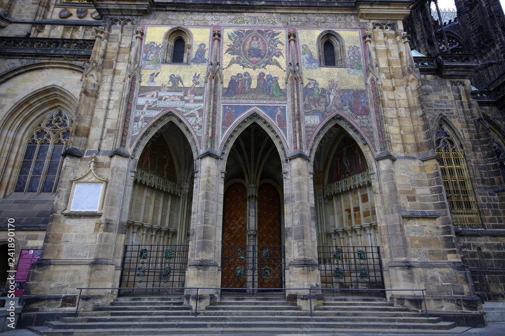 Prague / Czech Republic - January 01 / 2019 : Exterior view of the St. Vitus cathedral's main entrance door