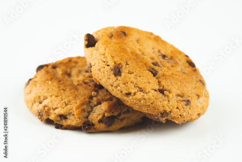 Chocolate chips cookies isolated on white background  
