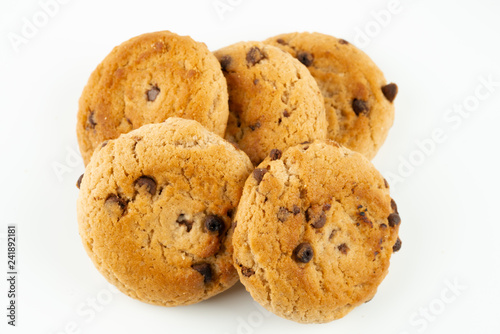 Chocolate chips cookies isolated on white background

