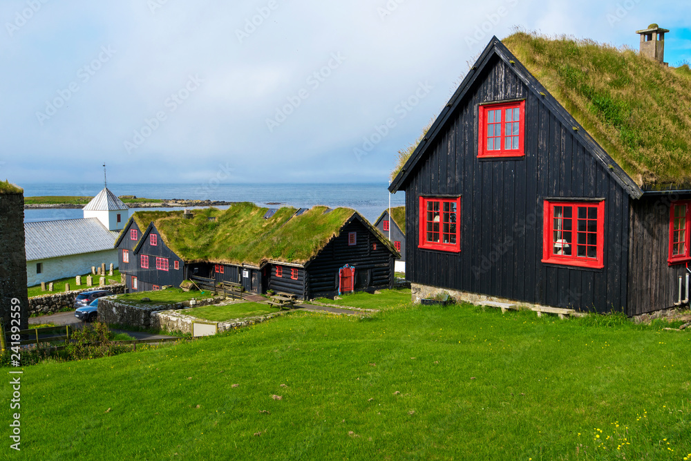 Traditional Faroese wooden houses in Kirkjubour Village