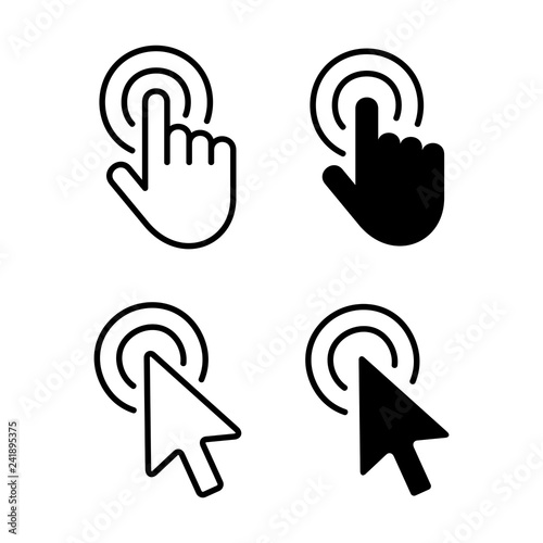 Set of Hand Cursor icons click and Cursor icons click. Isolated on White background