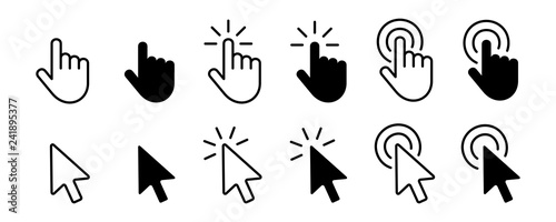 Set of Hand Cursor icons click and Cursor icons click. Isolated on White background photo