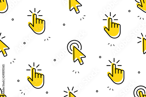Seamless pattern with Hand Cursor and cursor icons. Isolated on White background