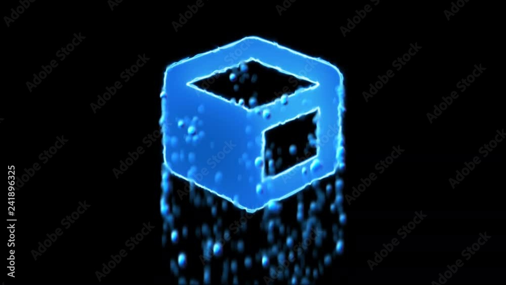 Liquid symbol cube appears with water droplets. Then dissolves with drops of water. Alpha channel black Liquid symbol cube appears with water droplets. Then dissolves with drops of water. Alpha channel black