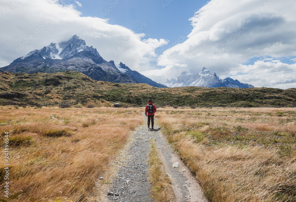 Trekking the Patagonian mountain range in Torres del Paine National Park Chile