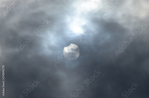 Partial Solar Eclipse in the Cloudy sky