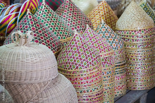 thai traditional weaving bamboo mesh food cover