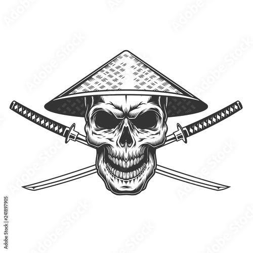 Vintage skull in chinese conical straw