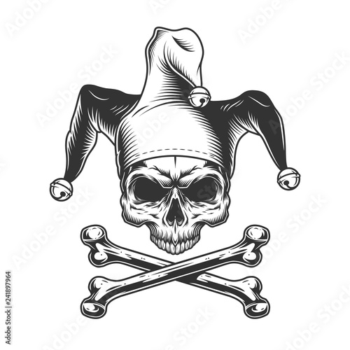 Vintage jester skull without jaw