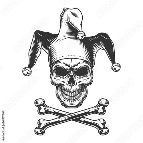 Vintage monochrome jester skull