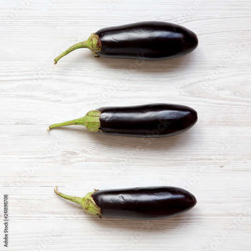 Fresh raw eggplant, top view. Overhead, flat lay, from above.