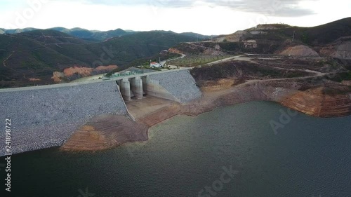 Aerial. Portuguese hydroelectro dam Odelouca, in mountains of Monchique. Algarve Portugal photo