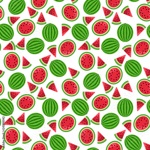 Watermelon Seamless Pattern - Watermelon and watermelon slices on white background