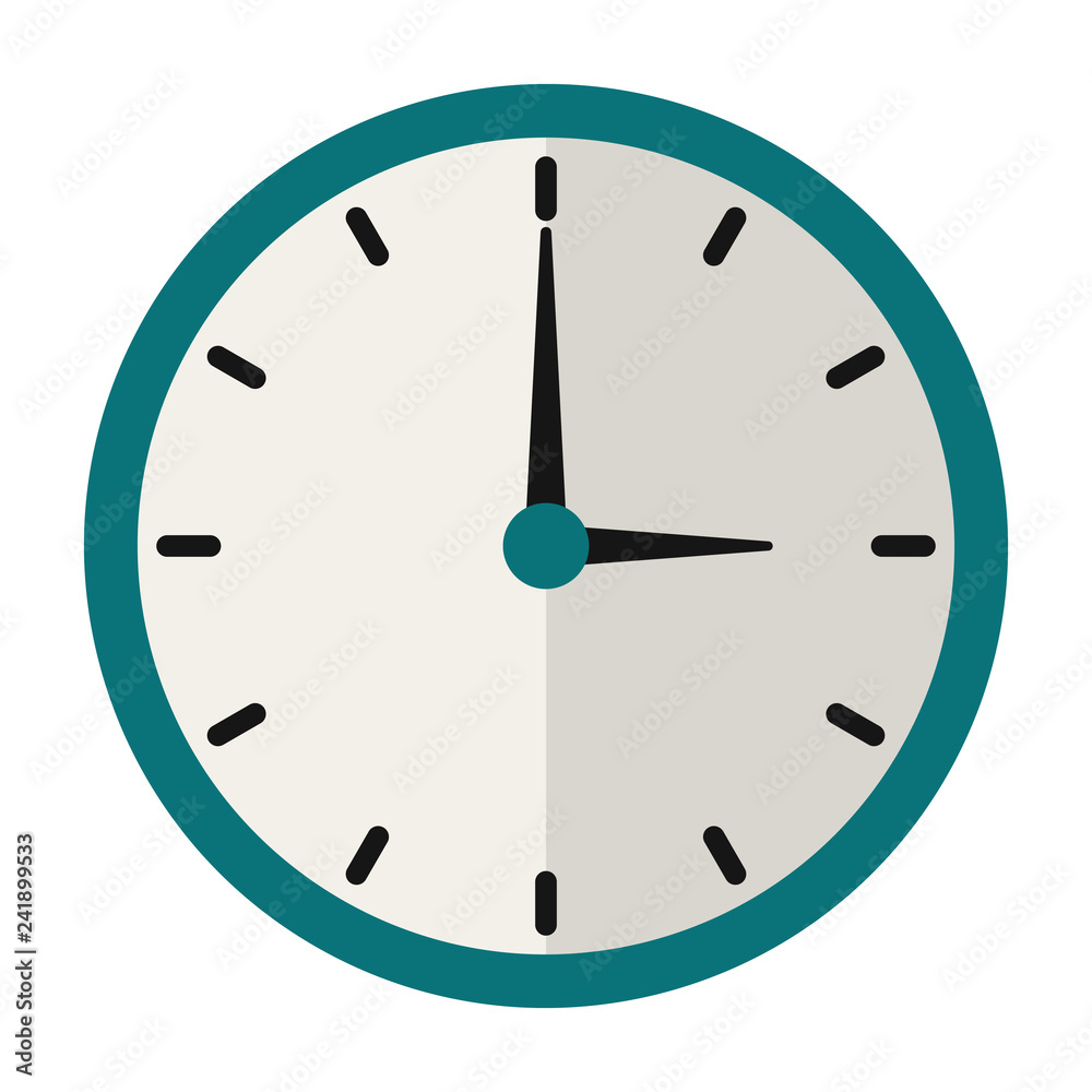 Clock Illustration Flat design of blue wall clock isolated on white