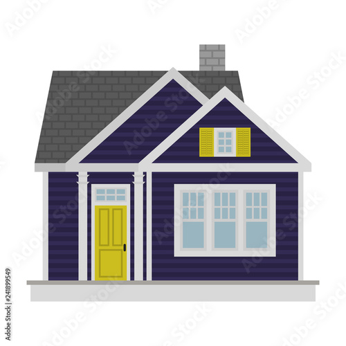 Small House Illustration - Quirky cottage style house with yellow door and purple siding