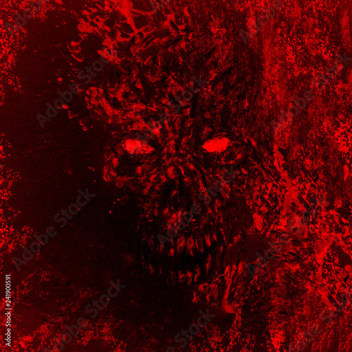 Red angry demon skull illustration. photo