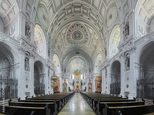 Interior of St. Michael's Church (Michaelskirche) in Munich, Germany. The church was built by William V, Duke of Bavaria in 1583-1597. It is the largest Renaissance church north of the Alps.