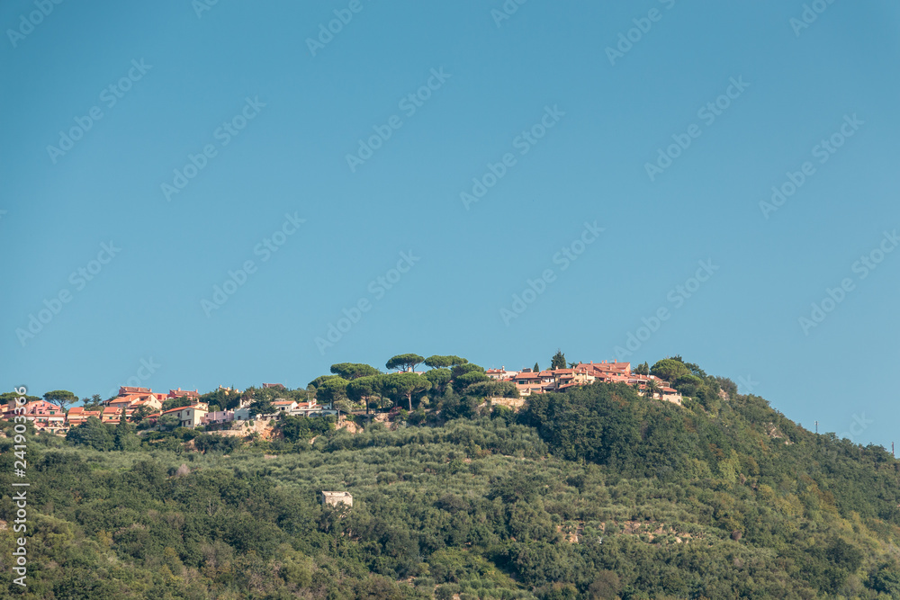 A small Italian village with green forest