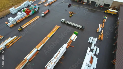 Overhead nice organized lumer yard after the rain. photo