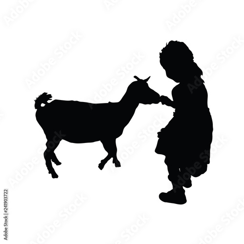 child vector silhouette with animal illustration