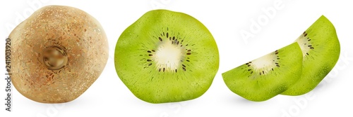 Set of realistic kiwi from different angles, isolated on white background. Vector illustration Useful fruits, vitamins