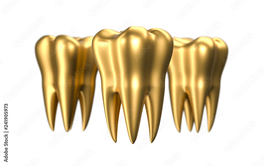 Golden Tooth isolated on white background. Healthy gold teeth icon 3d