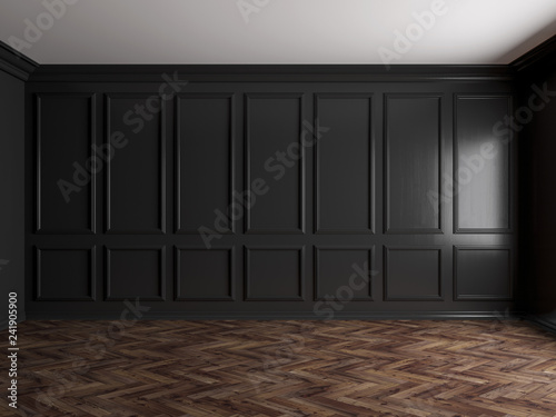 3d render of dark interior with panels on wall 8k