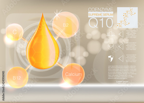Hyaluronic Acid Moisture Energy Boost. Coenzyme Q10 moisturizing collagen design. Oxygen Underwater bubble for skin care concept. - stock vector