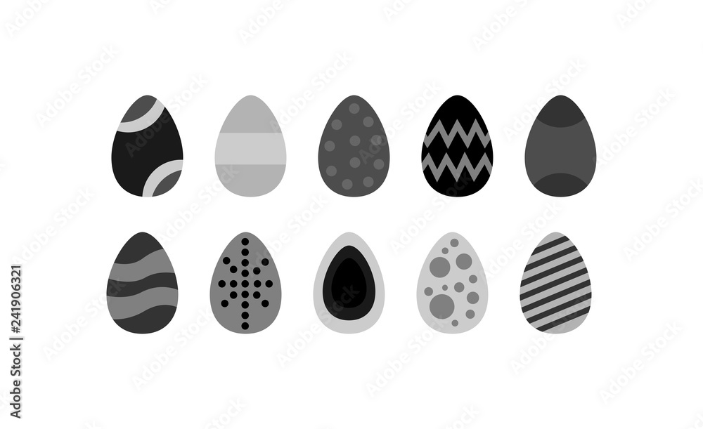 Collection of Easter eggs painted in black and white colors. Vector illustration for holiday cards, stickers and posters. Collection of Easter eggs painted in black and white colors. Vector illustration for holiday cards, stickers and posters.