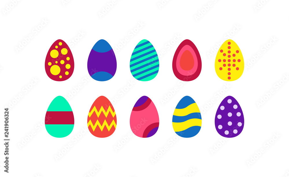 Collection of Easter eggs painted in vivid colors. Vector illustration for holiday cards, stickers and posters. Collection of Easter eggs painted in vivid colors. Vector illustration for holiday cards, stickers and posters.