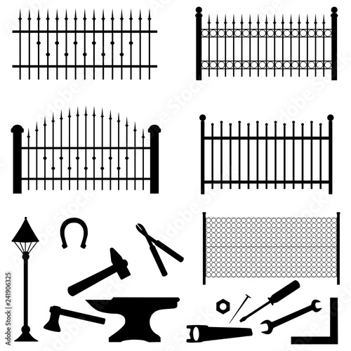 Schmiedezaun Silhouette Set Werkzeug isoliert schwarz