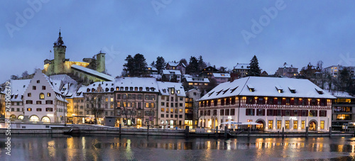 Bild auf Leinwand Schaffhausen cityscape at twilight in winter