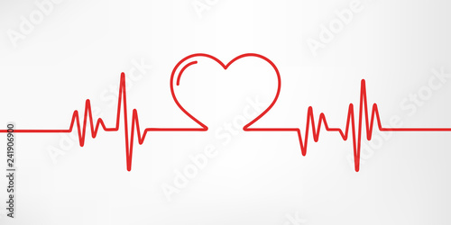 Heart pulse. Red and white colors. Heartbeat lone, cardiogram. Beautiful healthcare, medical background. Modern simple design. Icon. sign or logo. Flat style vector illustration. photo