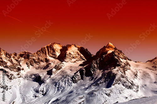 A view of fantastic colorized mountains in the switzerland