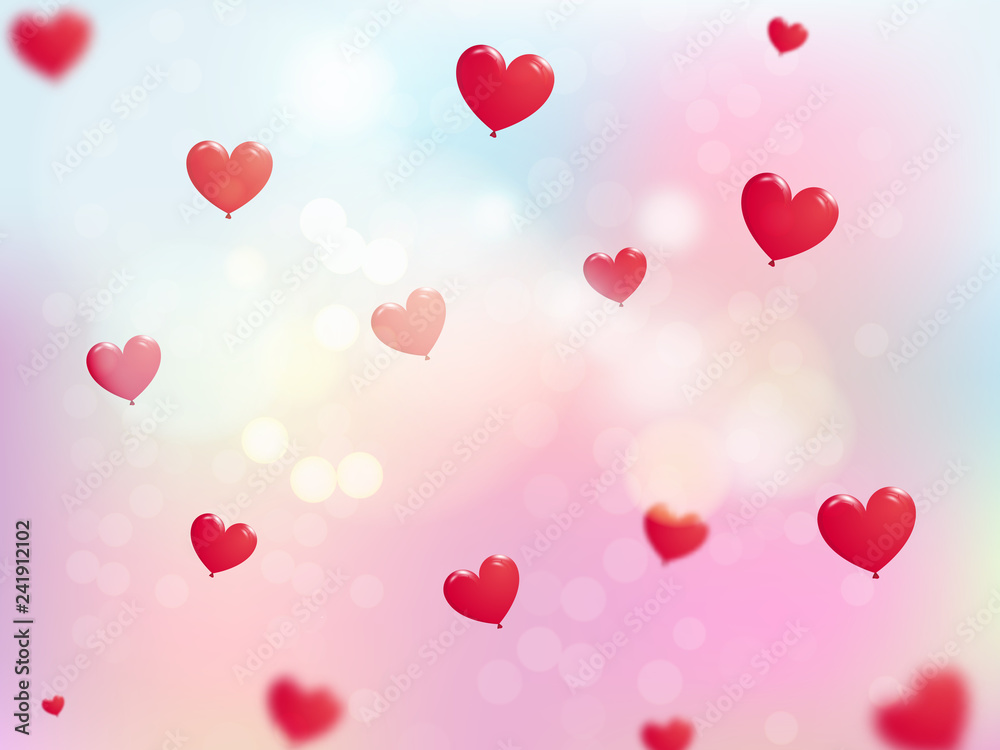 Happy Valentine's Day. Colorful background with red flying hearts. Background for the design of the holiday of all lovers. Vector illustration. Happy Valentine's Day. Colorful background with red flying hearts. Background for the design of the holiday of all lovers. Vector illustration.
