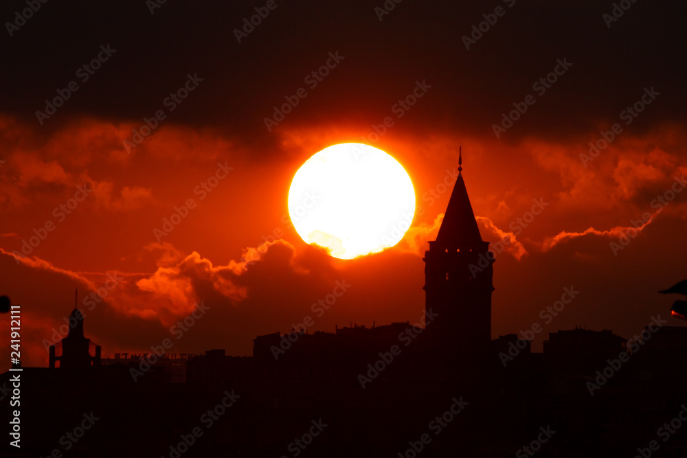 Sun and Silhouette of Galata Tower 