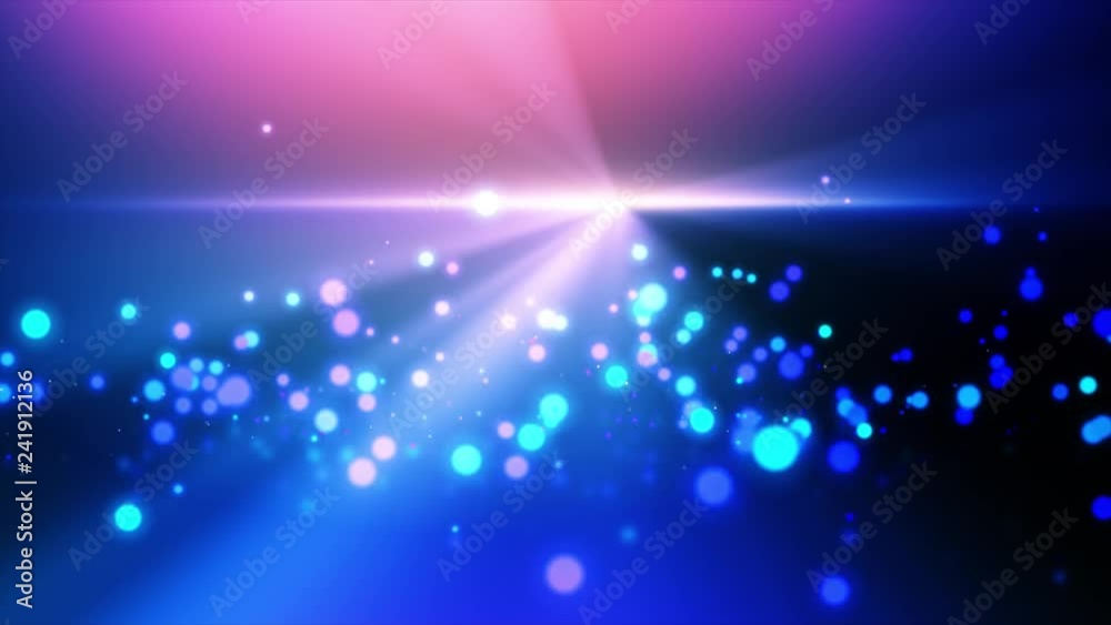 4K bokeh particles bouncing on a gradient background with rays