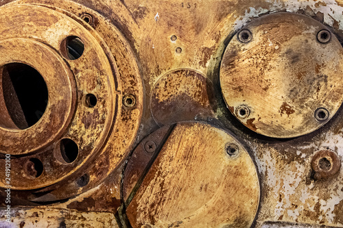 Rusty metal old machine in factory, Yellow texture