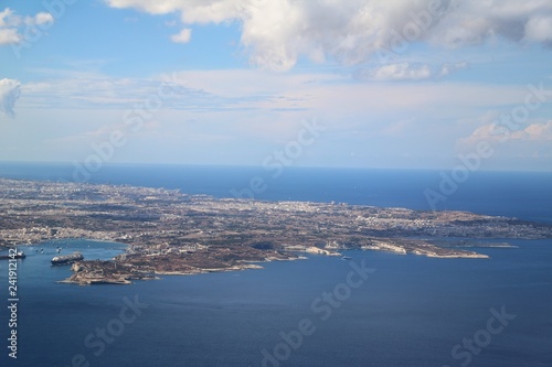 Flight to the island of Malta on the Mediterranean Se