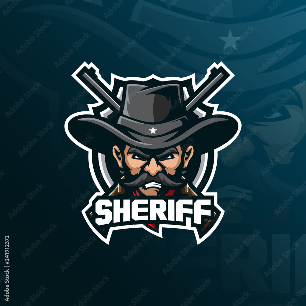 sheriff mascot logo design vector with modern illustration concept style for badge, emblem and tshirt printing. sheriff illustration with a guns.