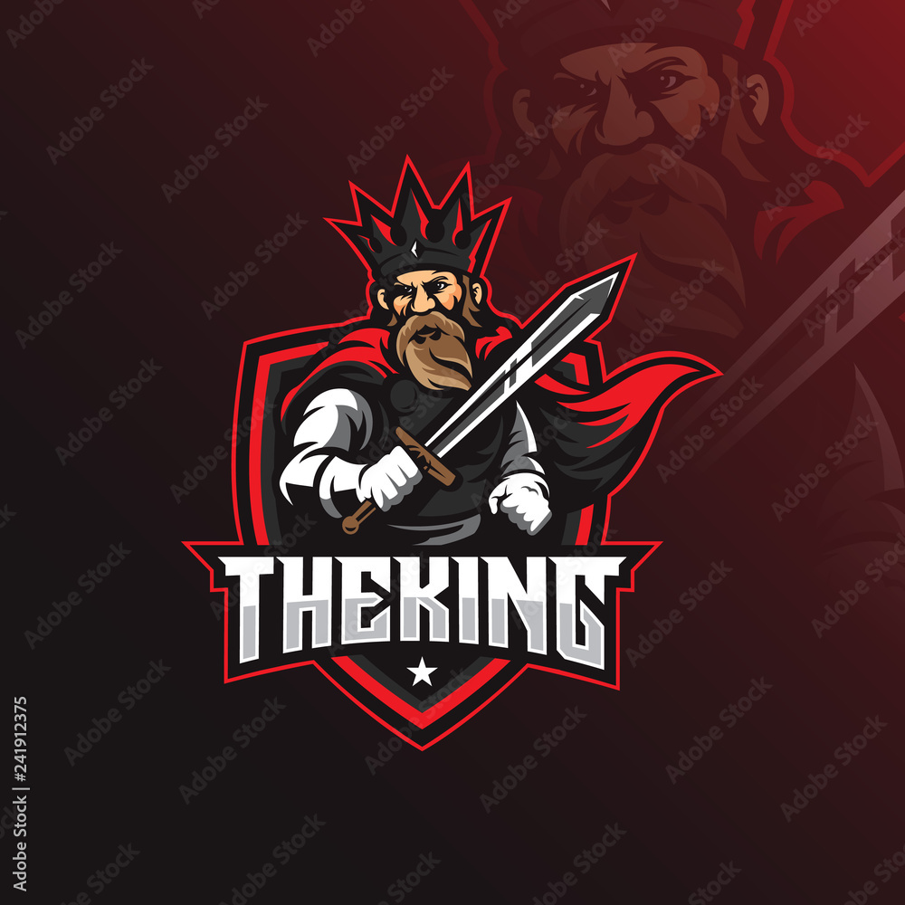 king mascot logo design vector with modern illustration concept style for badge, emblem and tshirt printing. king illustration with carrying a sword. king mascot logo design vector with modern illustration concept style for badge, emblem and tshirt printing. king illustration with carrying a sword.