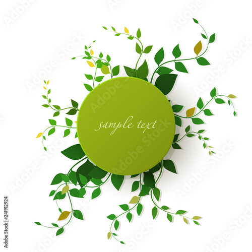 Vector. Round banner with leaves, vector illustration.