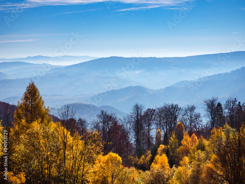 Autumn in mountains. Beskid Sadecki, Poland.