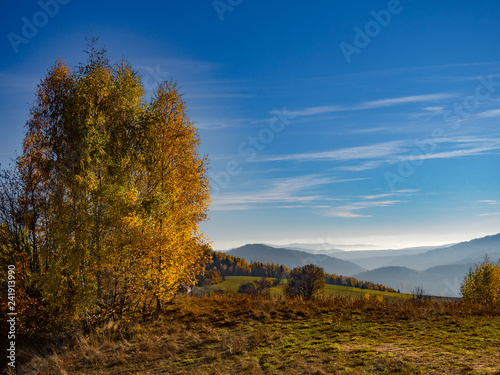 Beskids Mountains in Autumn from Jaworzyna Range. View towards Piwniczna-Zdroj, Poland.