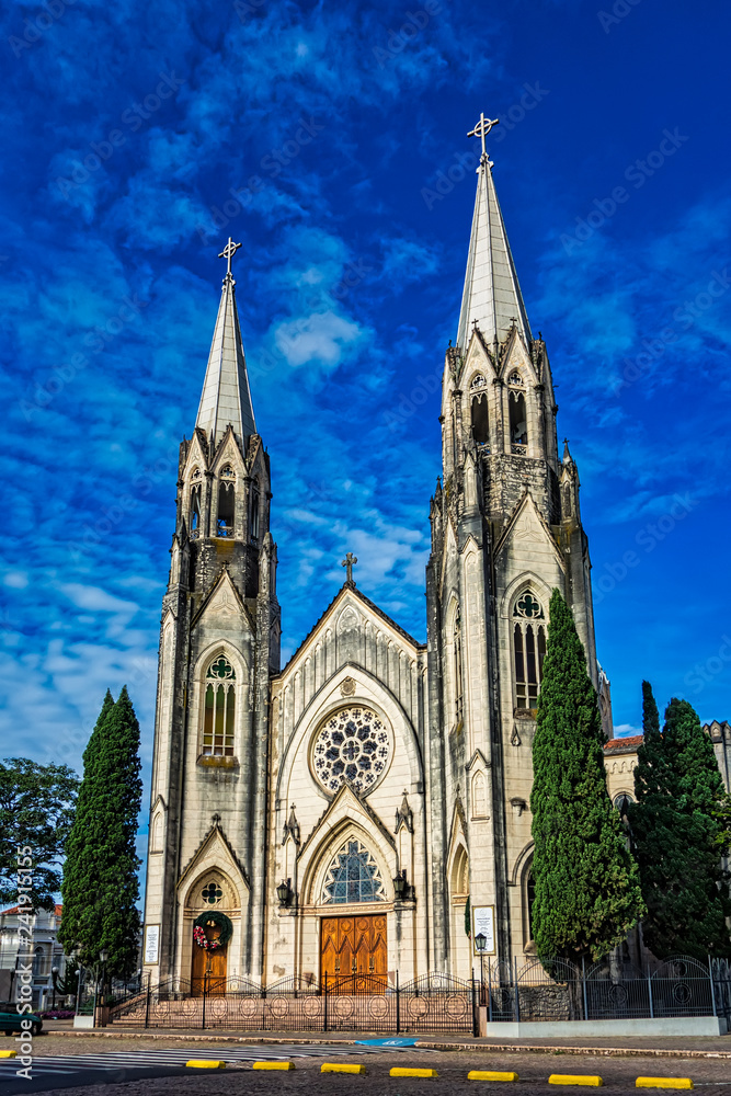 Cathedral church of Botucatu under blue sky with clouds at dawn Cathedral church of Botucatu under blue sky with clouds at dawn
