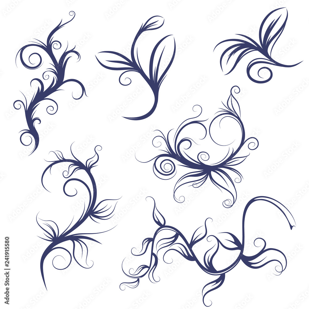 patterns and curls, isolated on white background, vector