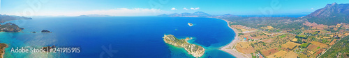 Datca View from the air panorama Aegean Sea with turqouise blue sea peninsula